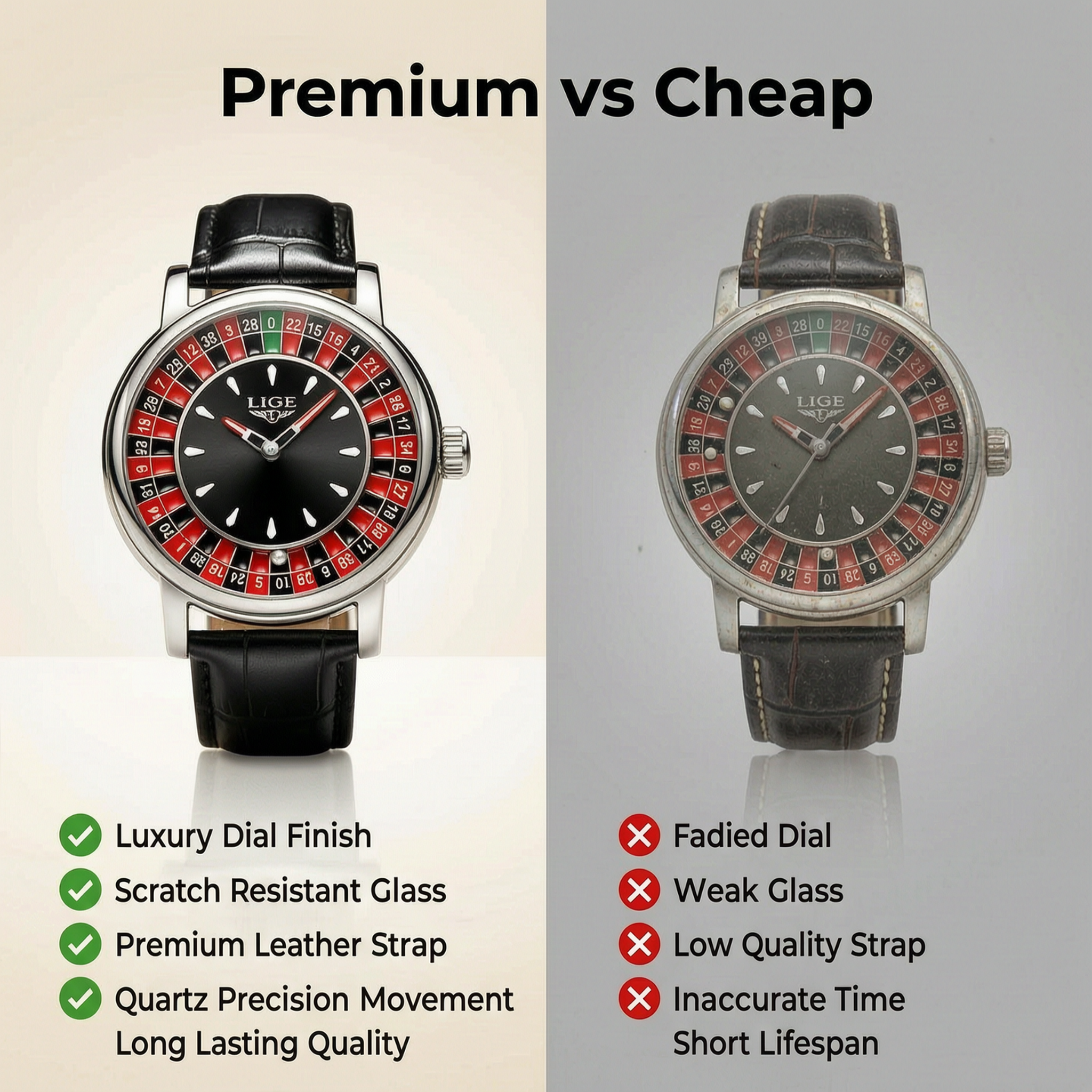 LIGE Roulette Dial Luxury Men’s Watch – Stainless Steel Premium Edition