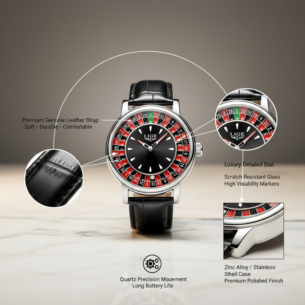 LIGE Roulette Dial Luxury Men’s Watch – Stainless Steel Premium Edition