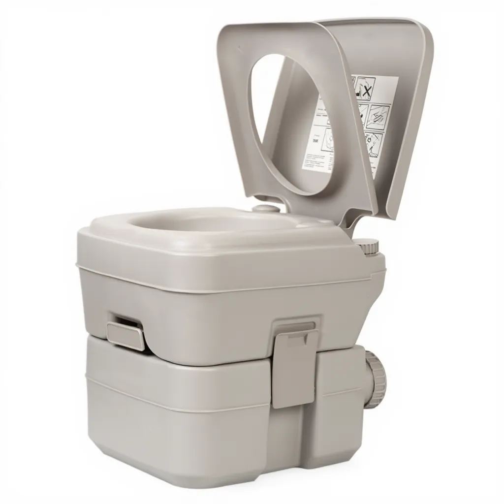 Portable Camping Toilet 16×16×14 – مرحاض محمول للسفر والتخييم | Leak-Proof Travel Toilet with Flush System