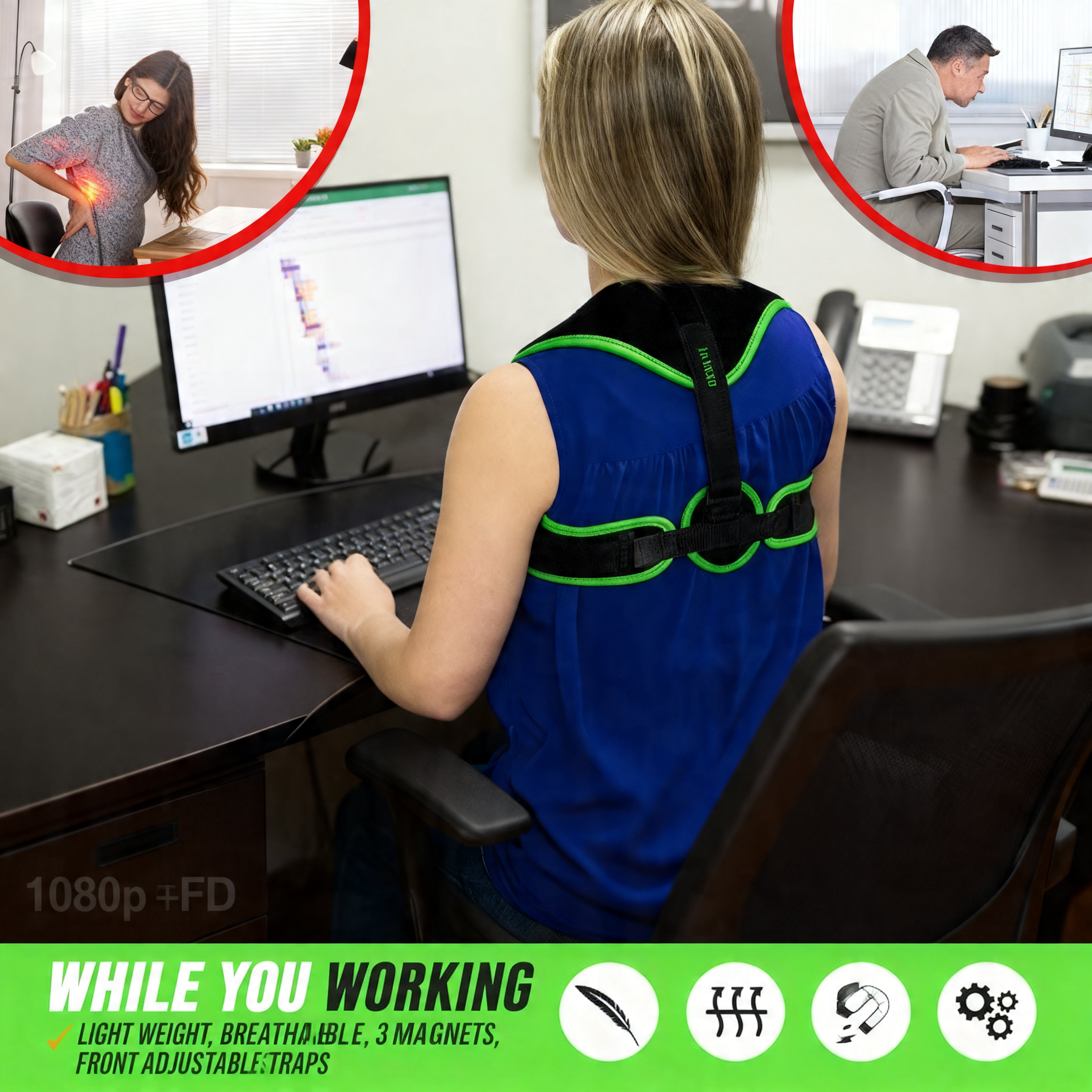 Magnetic Posture Corrector Belt – دعم الظهر وتحسين القوام | Comfortable Back Support Brace for Daily Use