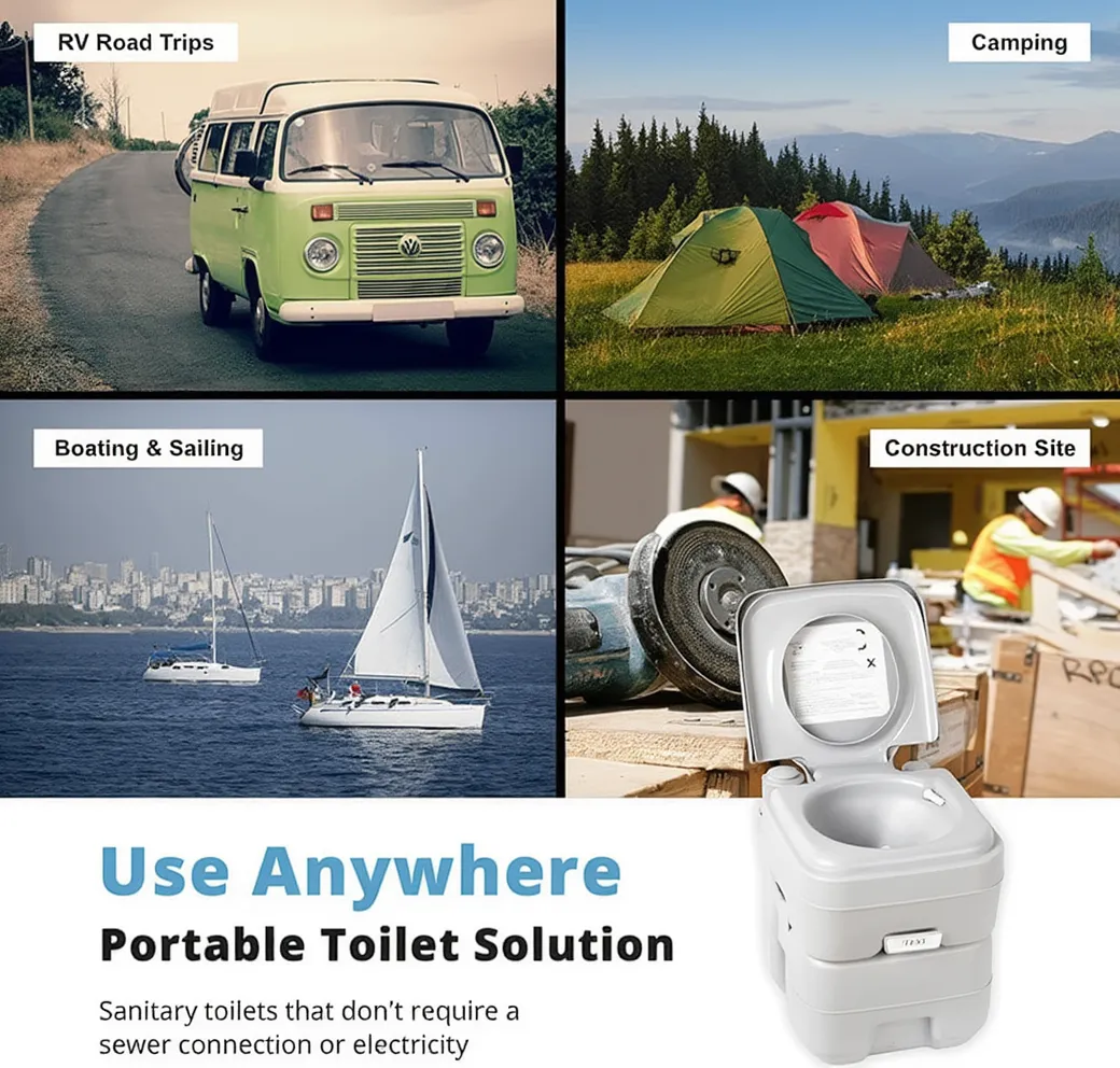 Portable Camping Toilet 16×16×14 – مرحاض محمول للسفر والتخييم | Leak-Proof Travel Toilet with Flush System